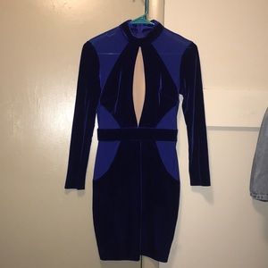 house of cb velvet & mesh royal blue dress